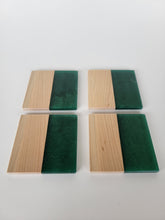 Load image into Gallery viewer, Half &amp; Half Coasters - Maple with Emerald Green Epoxy - Set of 4
