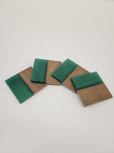 Load image into Gallery viewer, Half &amp; Half Coasters - Black Walnut with Emerald Green Epoxy - set of 4
