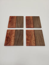 Load image into Gallery viewer, Half &amp; Half Coasters - Black Walnut with Antique Copper Epoxy - set of 4

