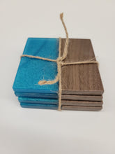 Load image into Gallery viewer, Half &amp; Half Coasters - Black Walnut with Teal Epoxy
