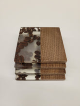 Load image into Gallery viewer, Coffee Bean Coasters - Black Walnut with Clear Epoxy &amp; Coffee Beans - set of 4
