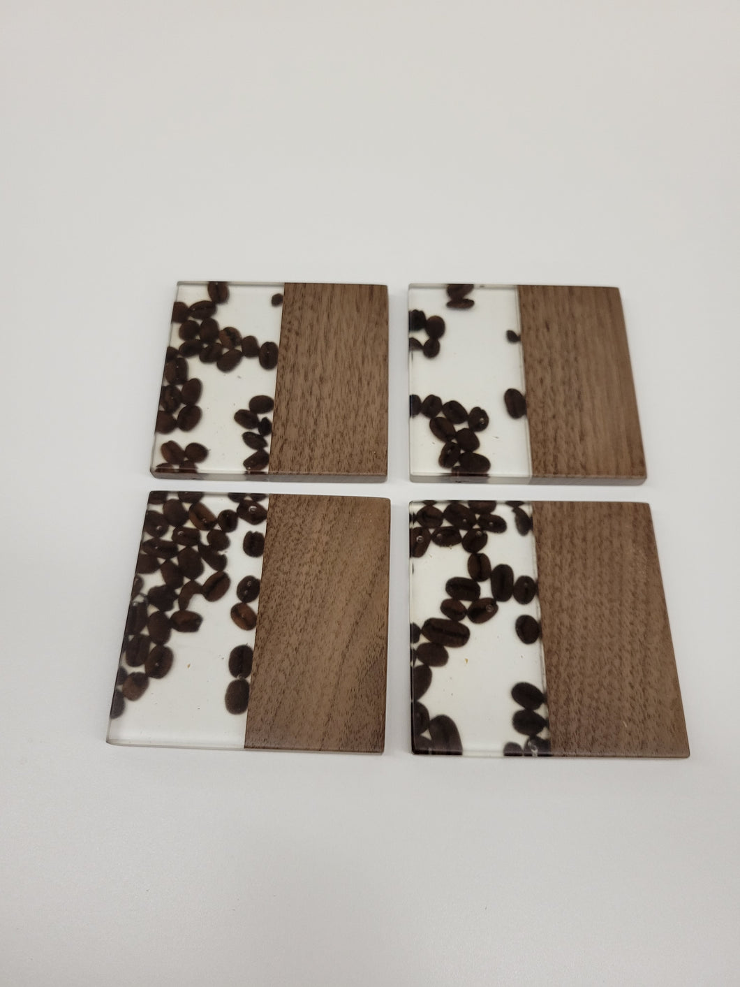 Coffee Bean Coasters - Black Walnut with Clear Epoxy & Coffee Beans - set of 4