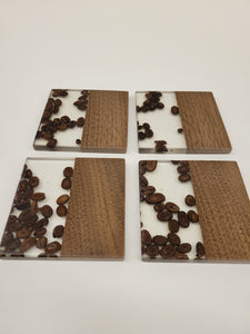 Coffee Bean Coasters - Black Walnut with Clear Epoxy & Coffee Beans - set of 4