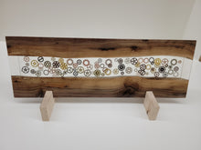 Load image into Gallery viewer, Charcuterie Board - Black Walnut with Clear Epoxy &amp; Antique Gears - 24&quot;
