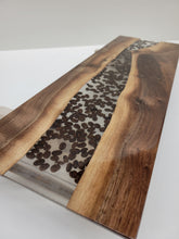 Load image into Gallery viewer, Charcuterie Board - Black Walnut with Clear Epoxy &amp; Coffee Beans - 24&quot;
